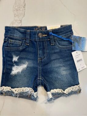 Vigoss Girls Dark Blue Denim Shorts with Lace Trim
